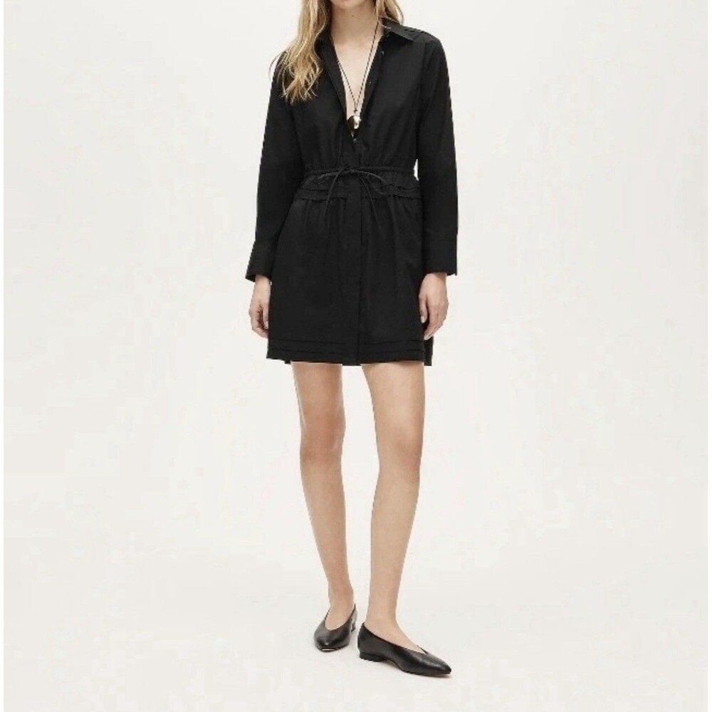 Nww J.Crew Elena mini shirt-dress in cotton poplin black Long Sleeve Pocket Sz 4